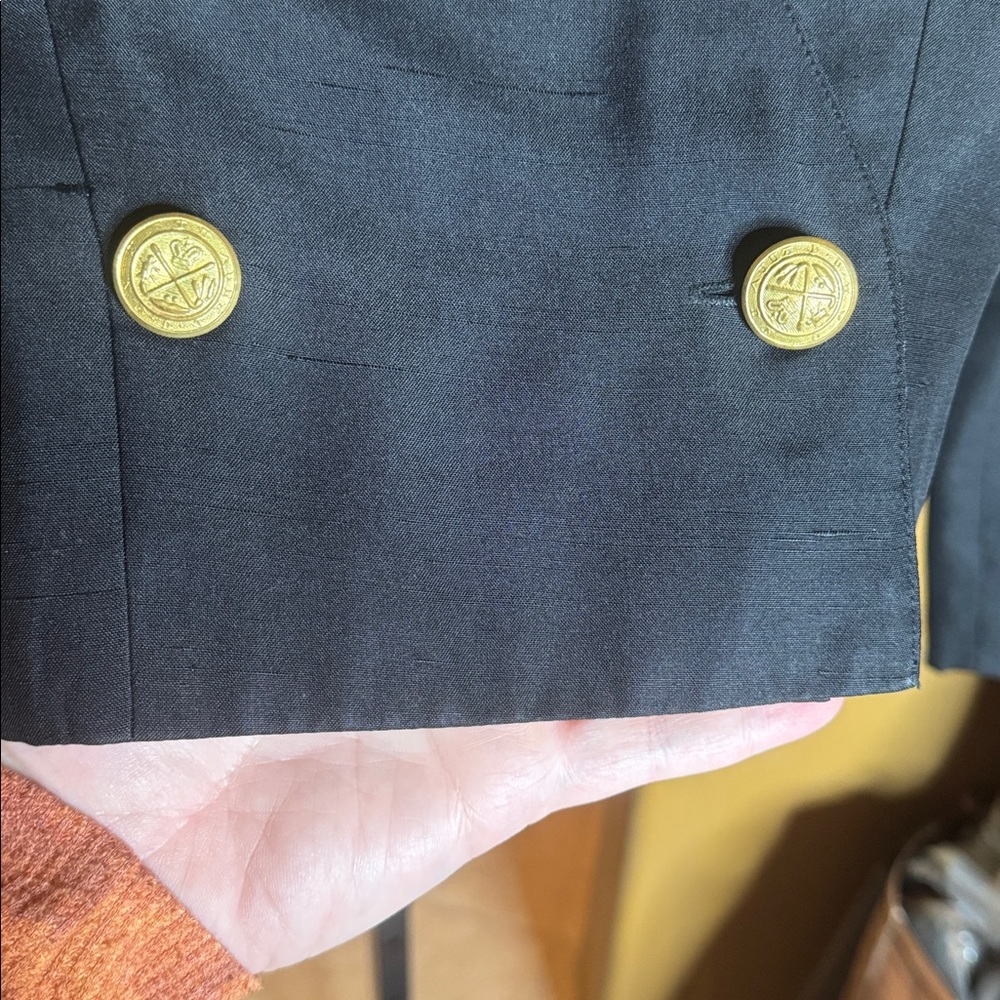 Vintage Eleanor P Brenner 100% Silk Black Double-Breasted Cropped Blazer Size 6 - Picture 4 of 9